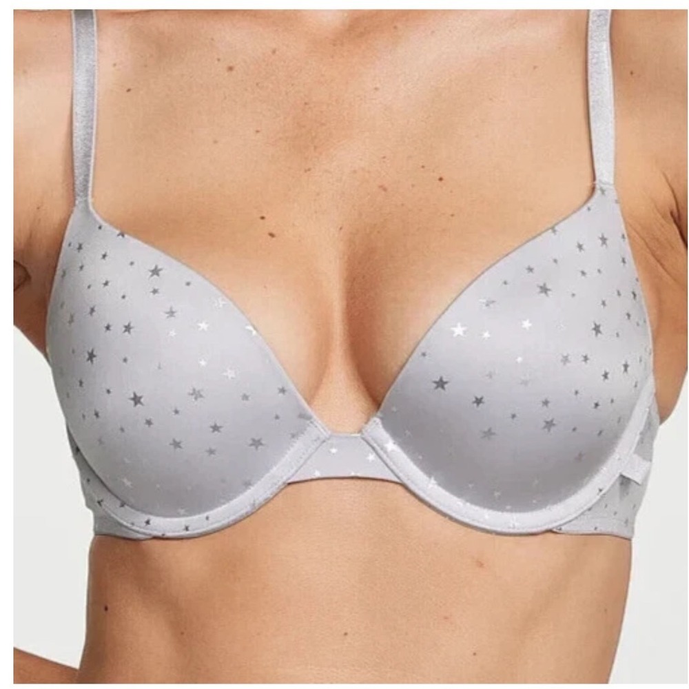 Victoria's Secret Push Up Bra Silver Star Print White Adjustable Straps 38D 403 - Picture 2 of 10